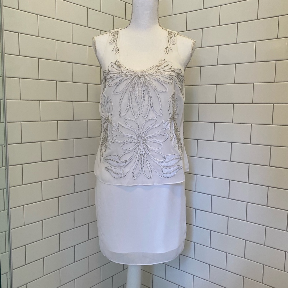 Laundry Layered silk White Dress with Beading 0